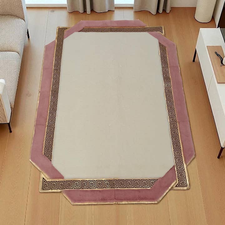 Cream and Pink Plush Area Rug, Custom Size Living Room Carpet for wholesale by Karelias And Sons
