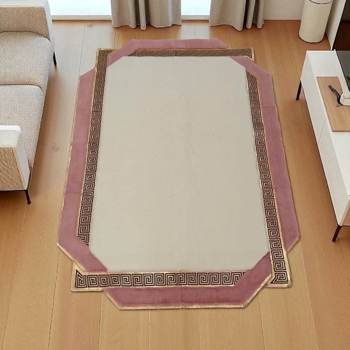 Creme- und rosafarbener Plüschteppich, maßgefertigter Wohnzimmerteppich für den Großhandel von Karelias And Sons