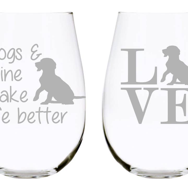 Dogs stemless wine glass (set of 4) …17oz. Lead Free Crystal for wholesale by C&M Personal Gifts