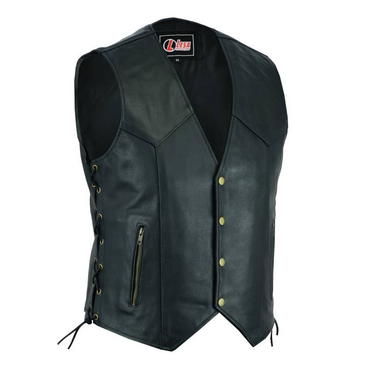 Mens Real Leather Motorcycle Waistcoat Biker Vest With Side for wholesale by Lesa collection