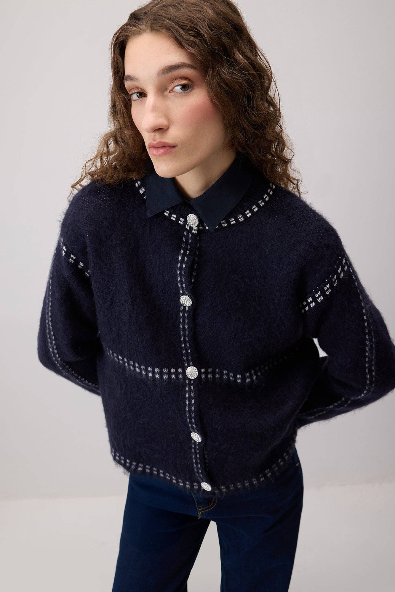 Blu Navy CARDIGAN A CONTRASTO RASHED in vendita all'ingrosso su Faire1
