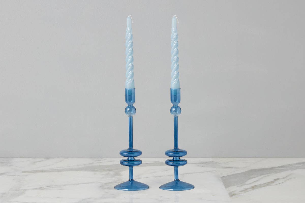etúHOME - Wholesale Candle Holder - Glass Candlestick Pair, Medium, Sapphire Blue1