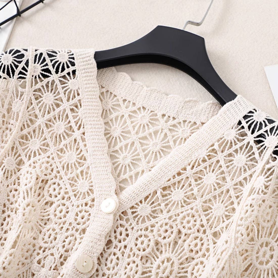 Funkyrel® Atzbranding Limited - Wholesale Cardigan - Women's - Crosa - Crochet Hollow-Out Short-Sleeve Cardigan4