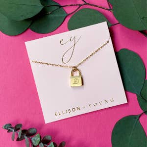 Ellison+Young - Wholesale Pendant/Charm Necklace - Scripted Notes Locket Initial Necklace