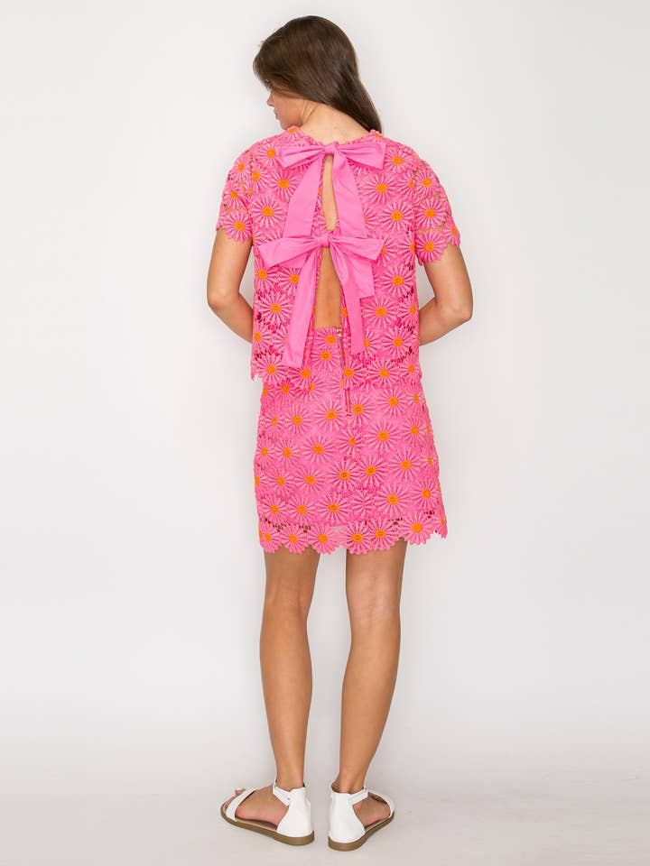 LoveWednesday - Vendita all'ingrosso Camicetta - Donna - Top in pizzo rosa margherita con fiocco - LWT19784