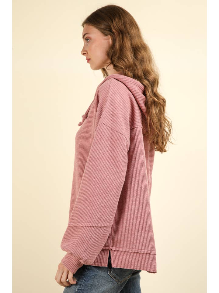 VERY J - Wholesale Hoodie - Women's - NT11829-Oversized Knit Casual Hoodie Top W/ Pockets