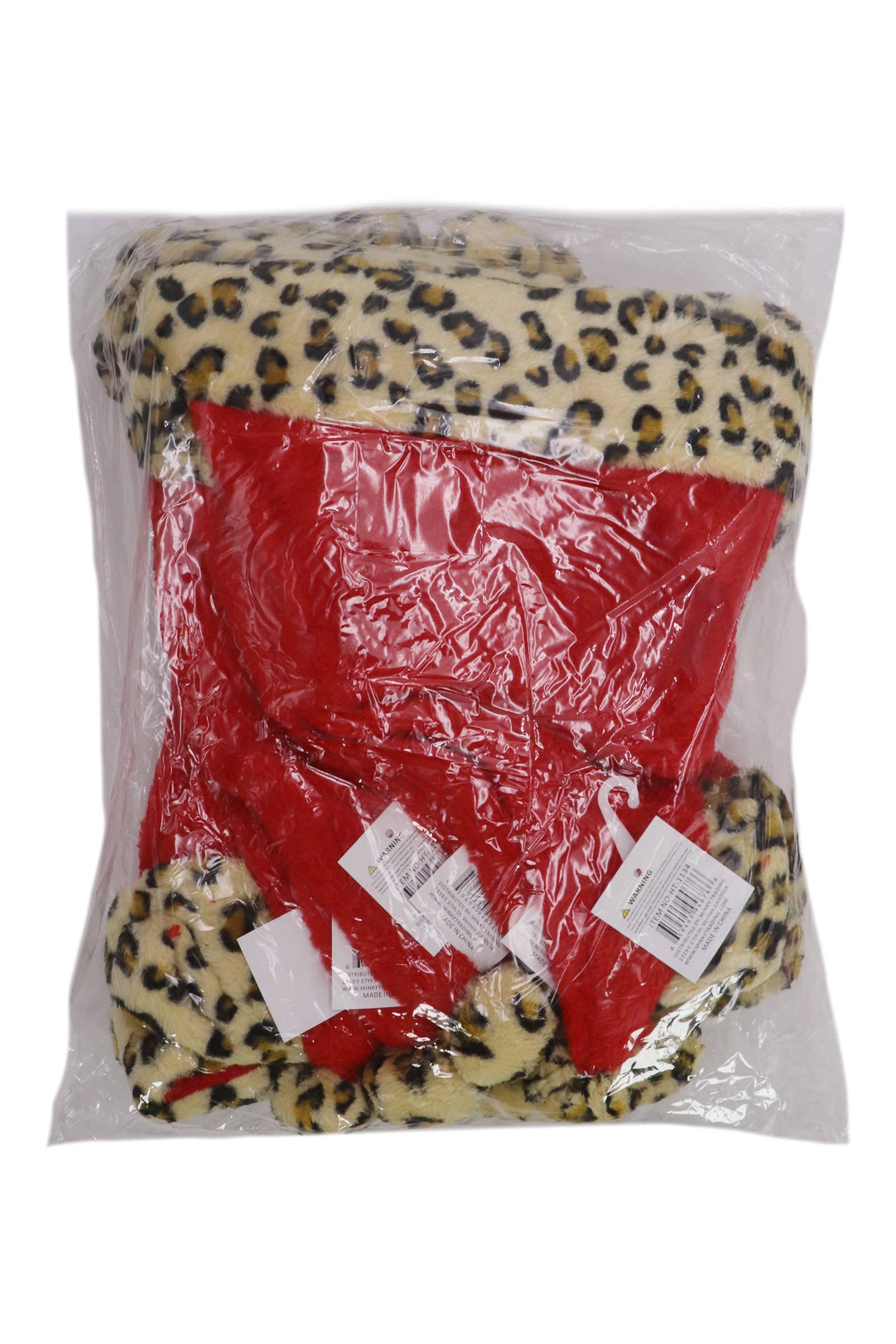 AS SHOWN Exotic Leopard Christmas Fuzzy Fleece Santa Hat for wholesale on Faire6