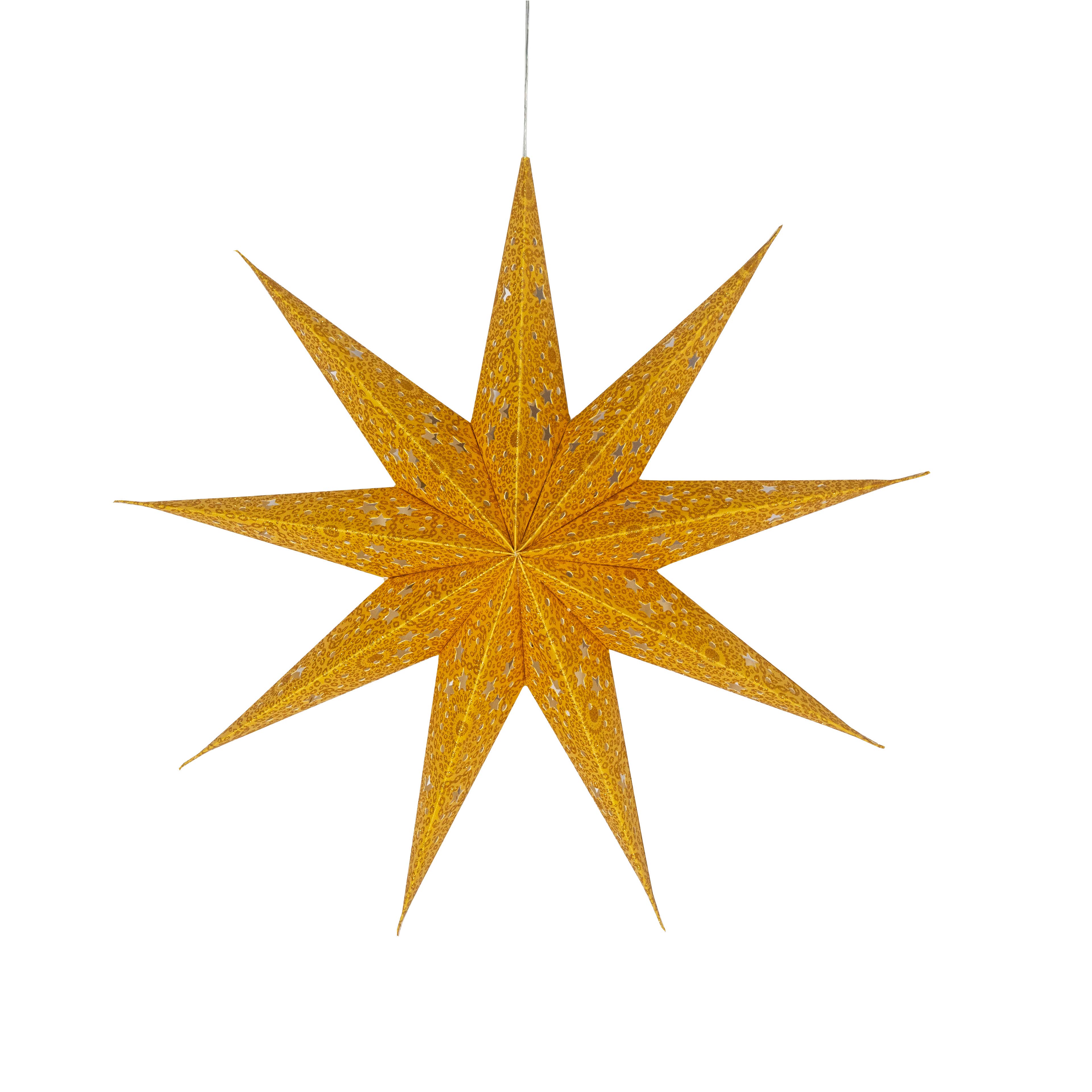 Artschatz LLC - Vendita all'ingrosso Lanterne/lampade di carta - Lanterna a stella di carta dorata con glitter Hrim Star 9 Punti 16"5