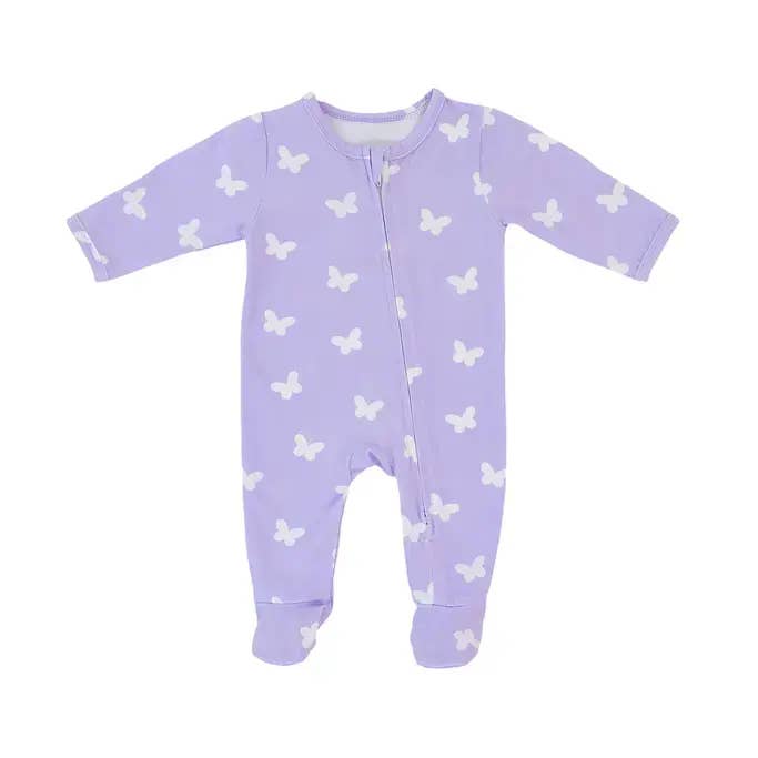 Snuggle Buds - Wholesale Sleepsuit - Baby - Lilac Flutter Zipped Onesie (0–12 Months) – 100% Cotton Muslin Baby Sleepwear14