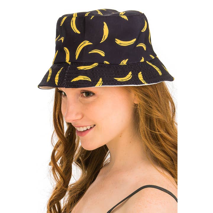 Cap Zone - Vente Bob – femme - Chapeau seau réversible en coton Banana Summer Festive3