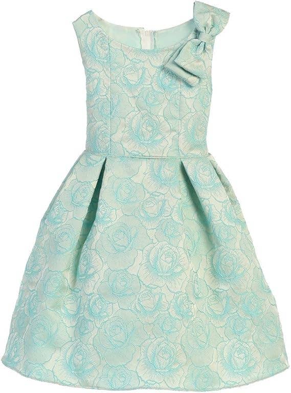 iGirlDress - Wholesale Dress - Kids - Vintage Rose Jacquard with Shoulder Bow Flower Girl Dress0