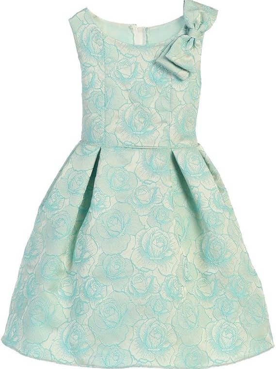 iGirlDress - Wholesale Dress - Kids - Vintage Rose Jacquard with Shoulder Bow Flower Girl Dress