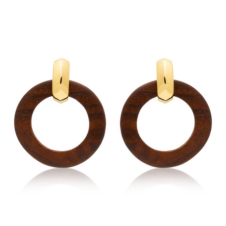 Boucles d'oreilles à clip en or poli et bois pour la vente par Kenneth Jay Lane