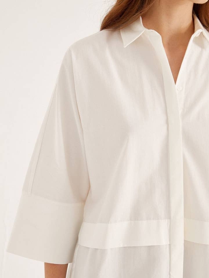 Camisa Kimono Popelin Oversize Branco por atacado de Usolo Outfitters