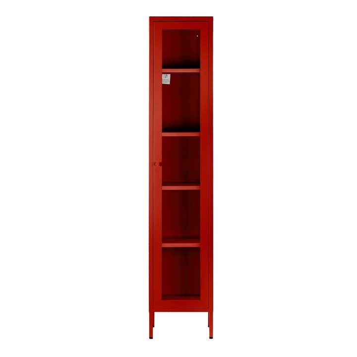 Armoire en métal rouge Avis 71 pouces avec porte transparente pour la vente par Glamour Home