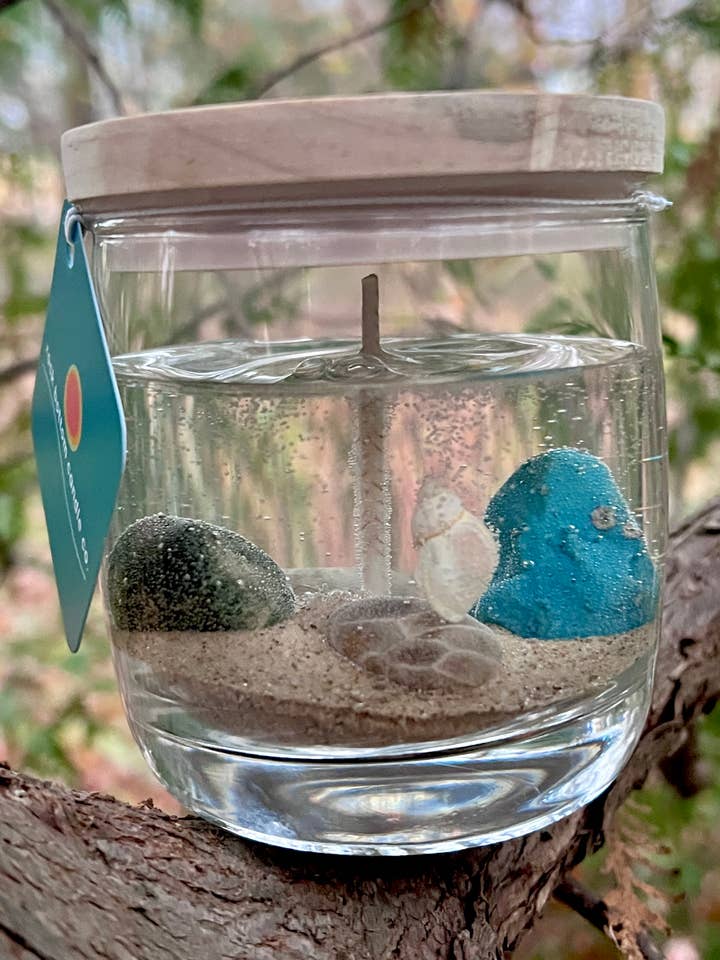 Cedar Pine Petoskey Stone Embedded Gel Candle - 10oz for wholesale by Rock Bottom Candle Company