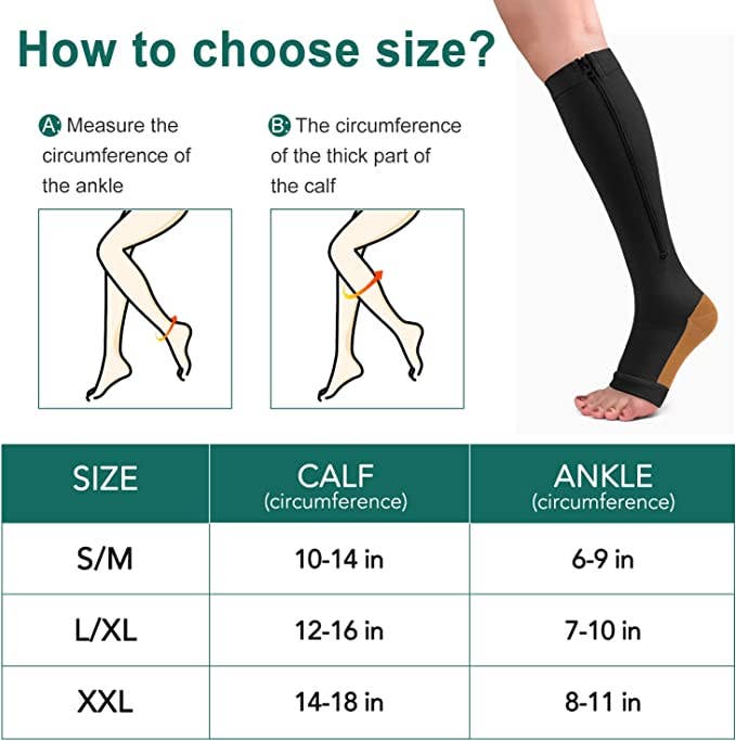 VIGOR - Wholesale Socks - Unisex - Zipper Compression Socks, Calf Knee High, Open Toe Support1