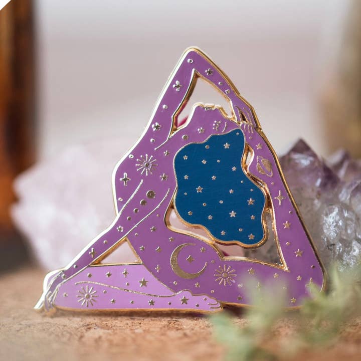 GODDESS OF STRENGTH ENAMEL PIN, PURPLE AND GOLD for wholesale by CLEOMAGICK