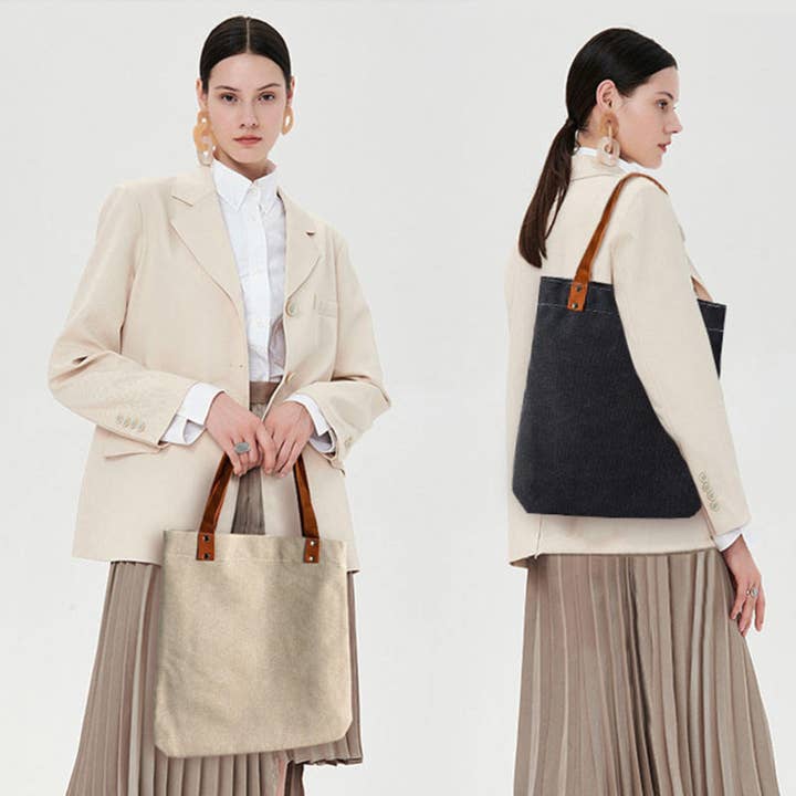 H-H - Wholesale Tote Bag - Women's - Canvas Tote Bag With PU Leather Handle ( 189TV/HH);