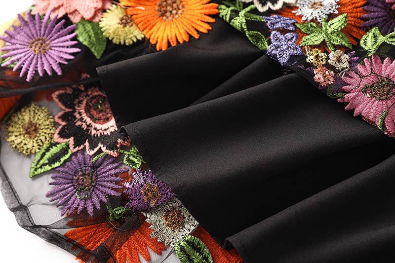 Black SK016 Fresh Daisy & Sunflower Lace High Waist Skirt for wholesale on Faire11