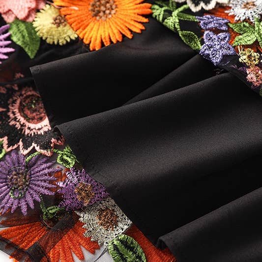 Black SK016 Fresh Daisy & Sunflower Lace High Waist Skirt for wholesale on Faire11