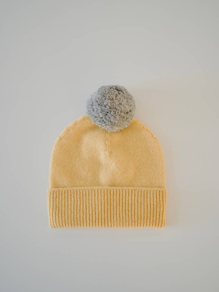 Cashmere Kids Pom-pom Beanie - Lemon for wholesale by Heirloom Cashmere