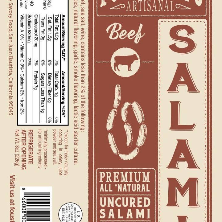 Foustman's Salami - Vente Salamis - SALAMI DE BŒUF ÉPICÉ | SALAMI NON SALÉ ENTIÈREMENT NATUREL FOUSTMAN'S2