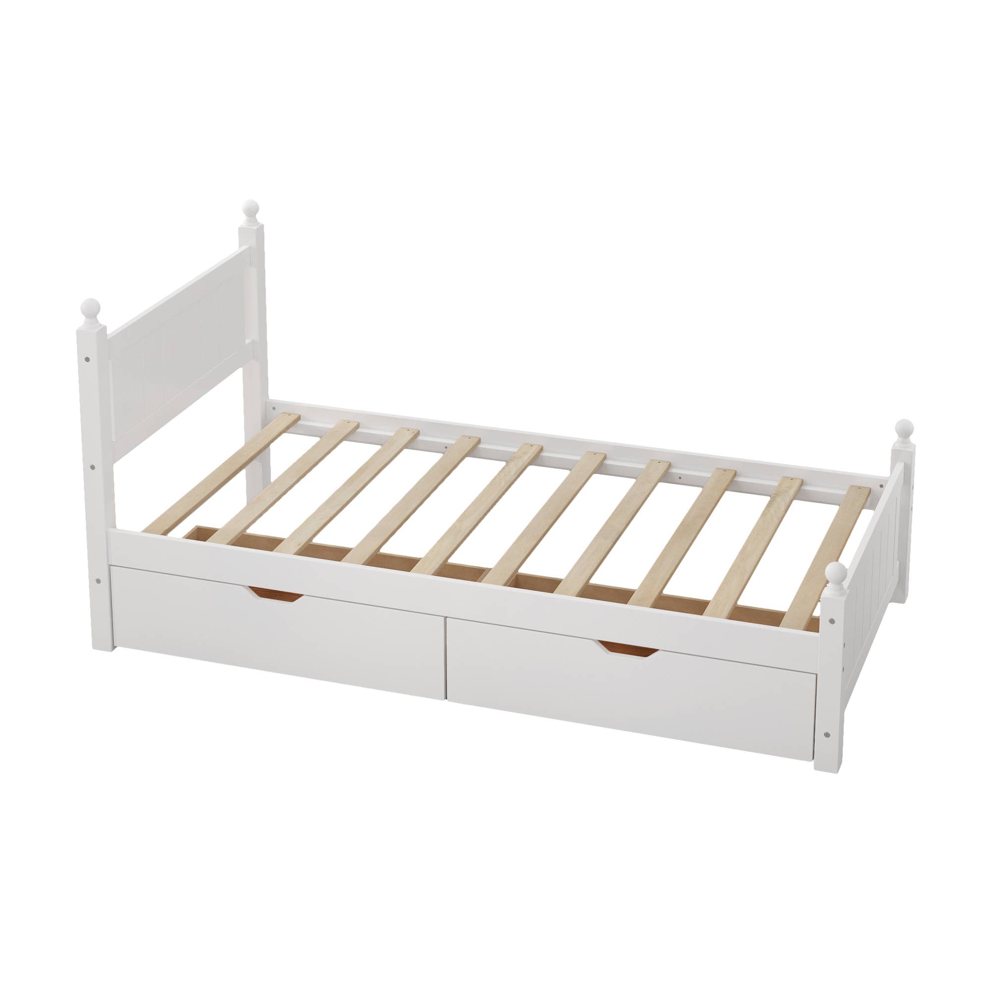 White Twin Size Solid Wood Platform Bed Frame with 2 Drawers for wholesale on Faire4
