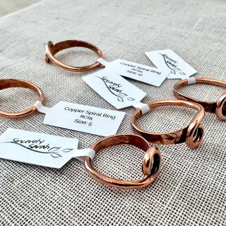Sincerely Sarah - Wholesale Band/Stacked Ring - Small Hand Forged Spiral Copper Rings1