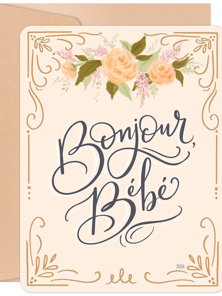 Bonjour, Bebe New Baby Card for wholesale by Willow & Ivy Press