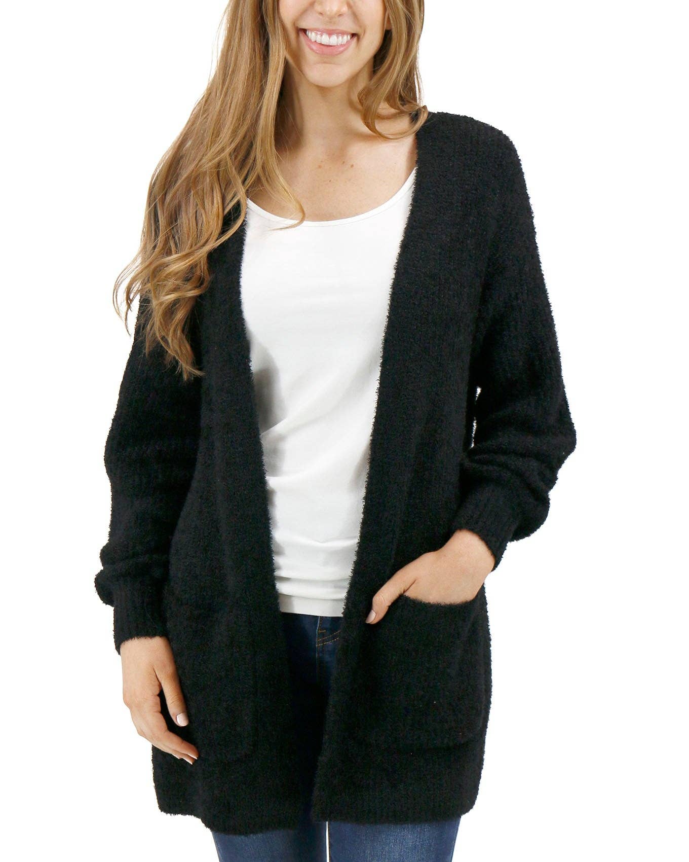 Noir Cardigan en maille duveteuse en vente sur Faire4