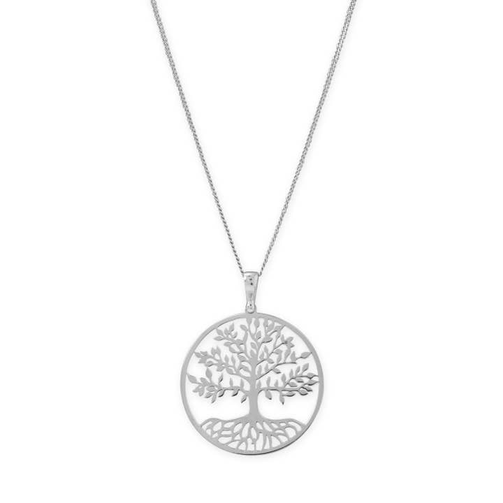 Collana placcata al rodio con albero della vita, 40,6 cm + 5,1 cm per la vendita all'ingrosso da parte di Silver Stars Collection