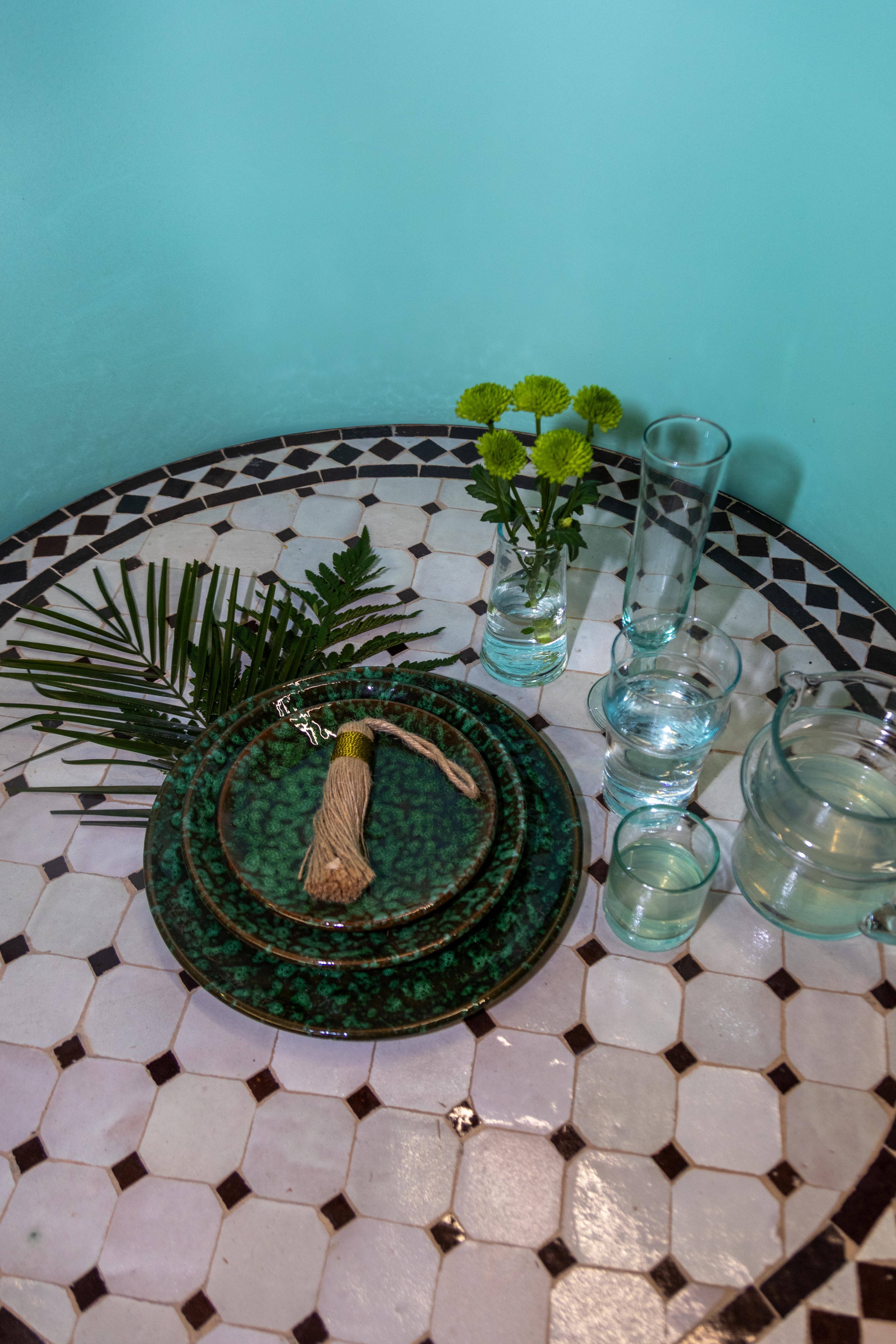 Voyage - Wholesale Decorative Plate/Dish/Bowl - Green Speckled Plate Ceramic - Handmade Morocco3