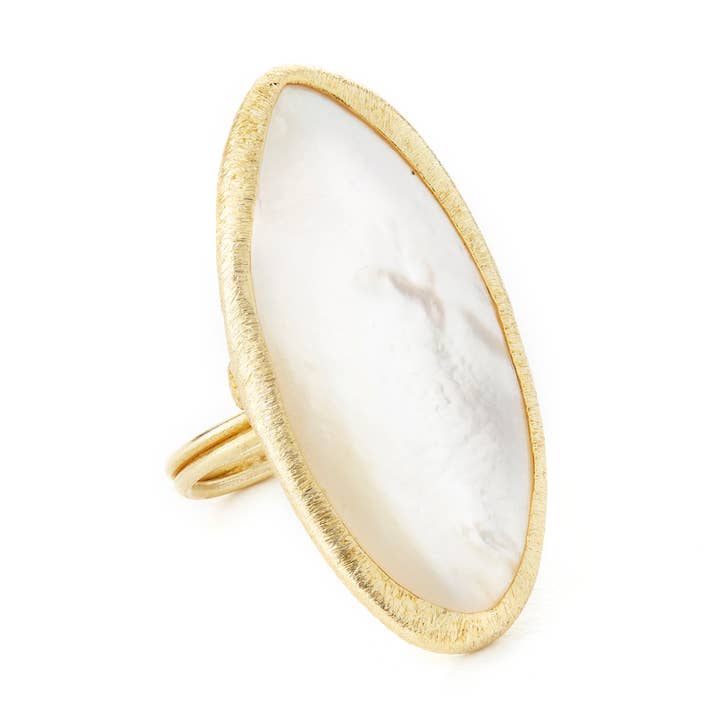 Mother of Pearl Large Oval Ring, Adjustable for wholesale by Elyssa Bass Designs