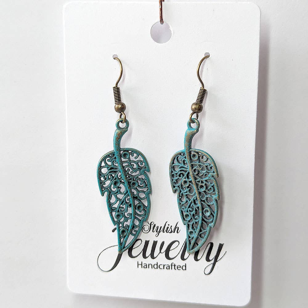 Stylish Jewelry Supply - Vente Boucles d'oreilles pendantes - Boucles d'oreilles à feuilles creuses patinées en bronze antique de style vintage2