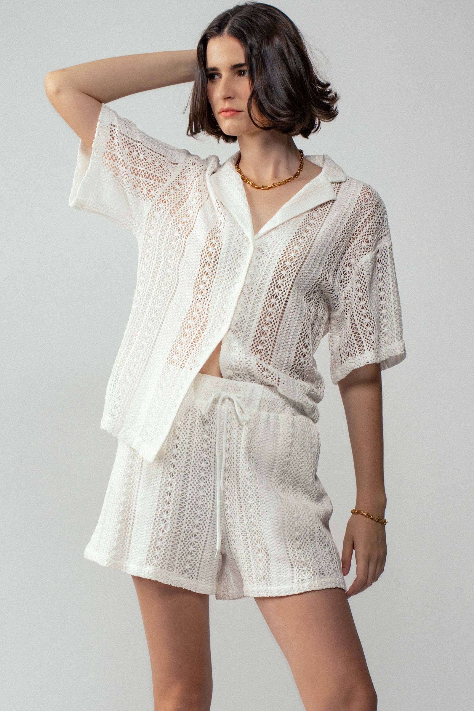 Urban Daizy - Wholesale Button Down Shirt - Women's - Open Knit Button-Down Oversized Shirt7