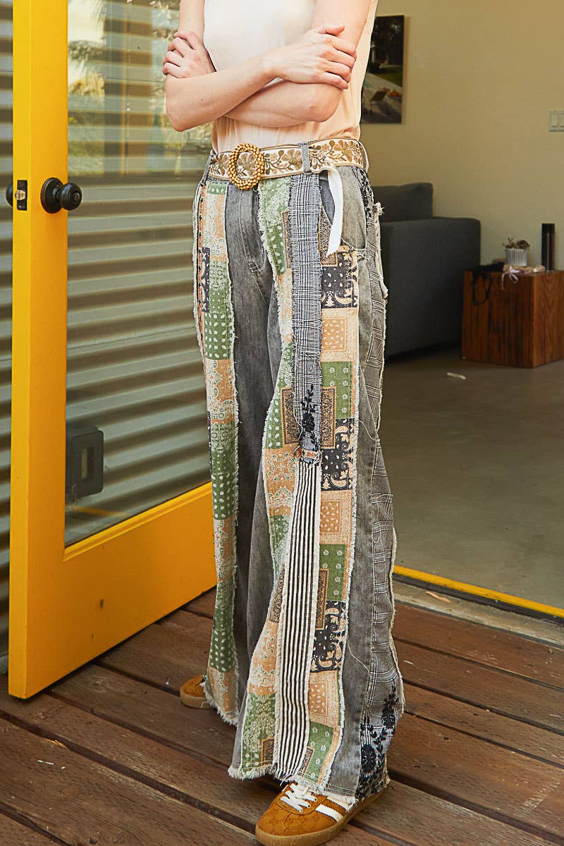 Pol Clothing - Wholesale Jeans - Women's - Patchwork relaxed woven denim pant27