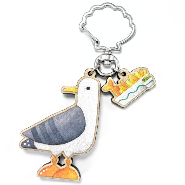 Seagull Keyring - Fish and Chips - Wooden Seaside Gifts for wholesale by East Neuk Beach Crafts