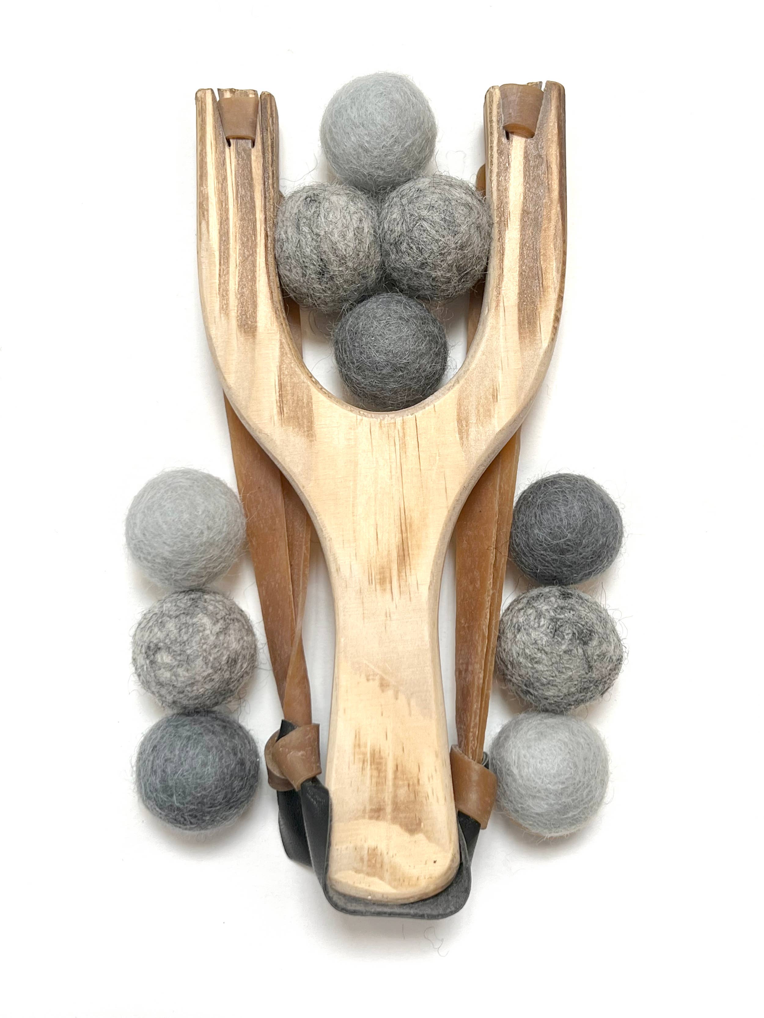 Little Lark - Wholesale Slingshot - Kids - Natural Wood Slingshot Toy with felt wool ammo balls1