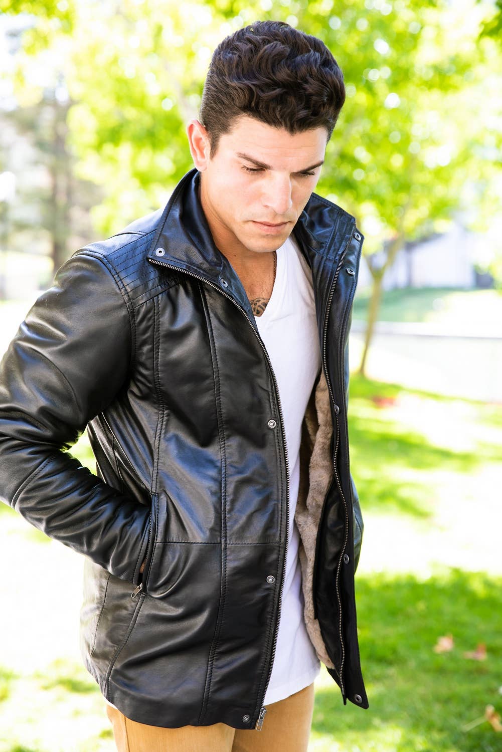 Negro Abrigo de piel de cordero Tiberius Premium para hombre de venta al por mayor en Faire6