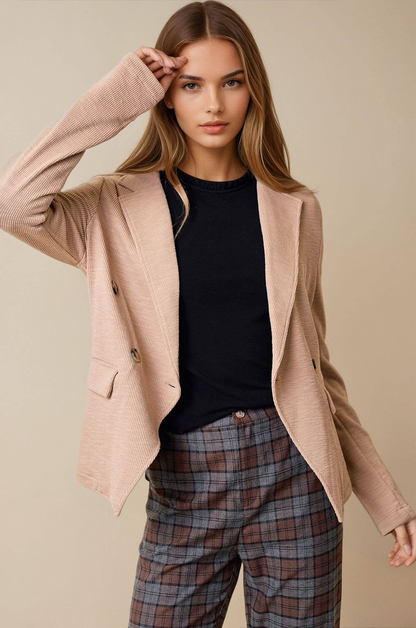 Doe and Rae - Wholesale Blazer - Women's - Double Breast Knit Blazer - 10136J4