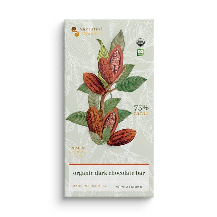 Økologisk mørk chokolade 75 % kakao for engroshandel hos Ancestral Organics