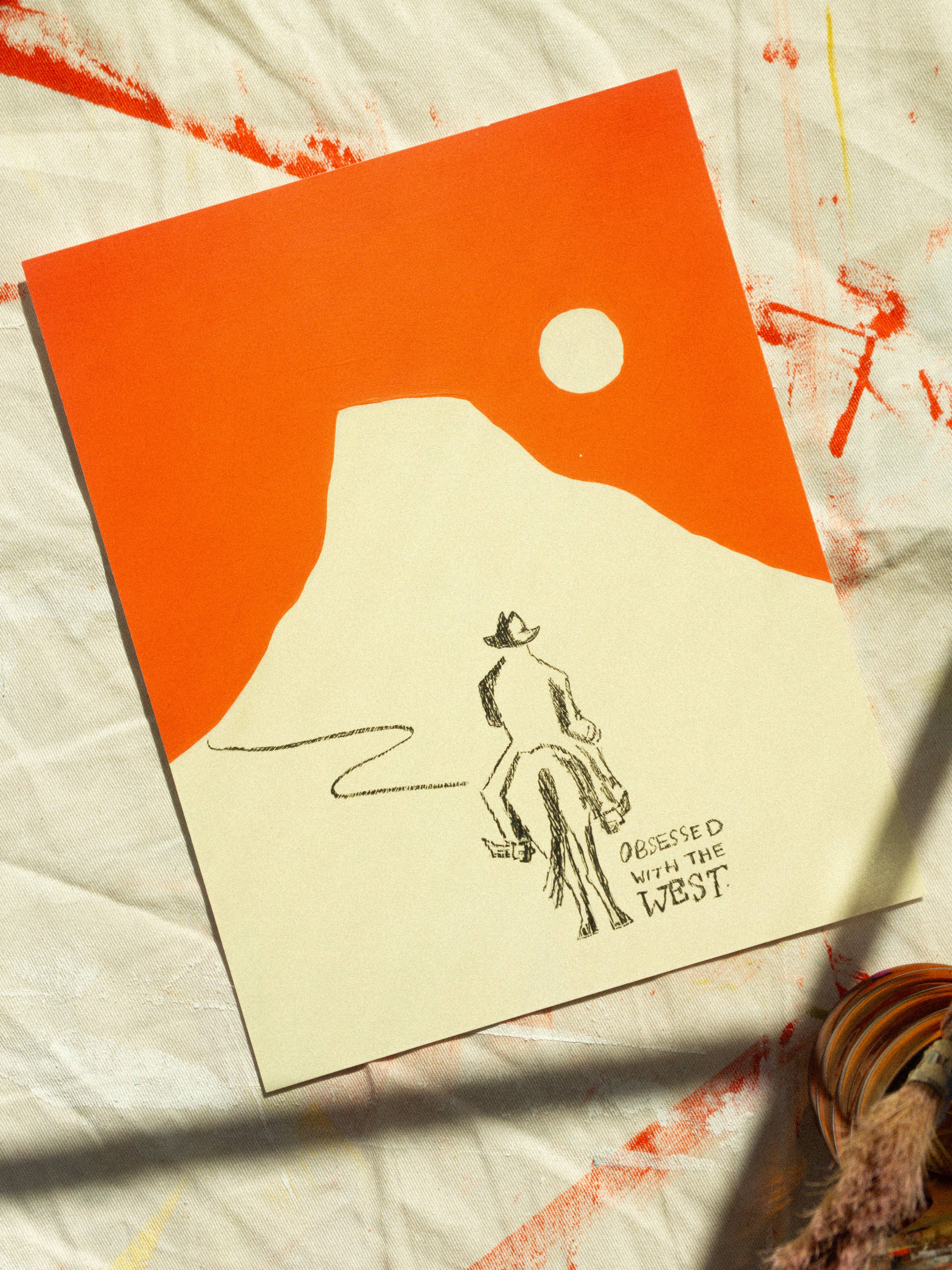 Mel K. Olrich Art - Wholesale Art Print - Cowboy riding off into the sunset, modern western wall art4