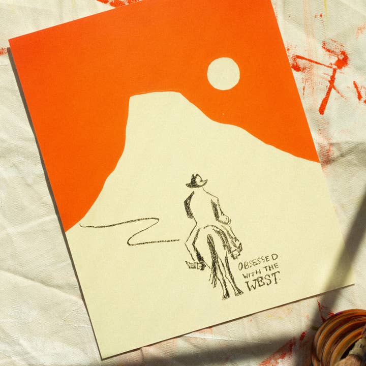 Mel K. Olrich Art - Wholesale Art Print - Cowboy riding off into the sunset, modern western wall art4