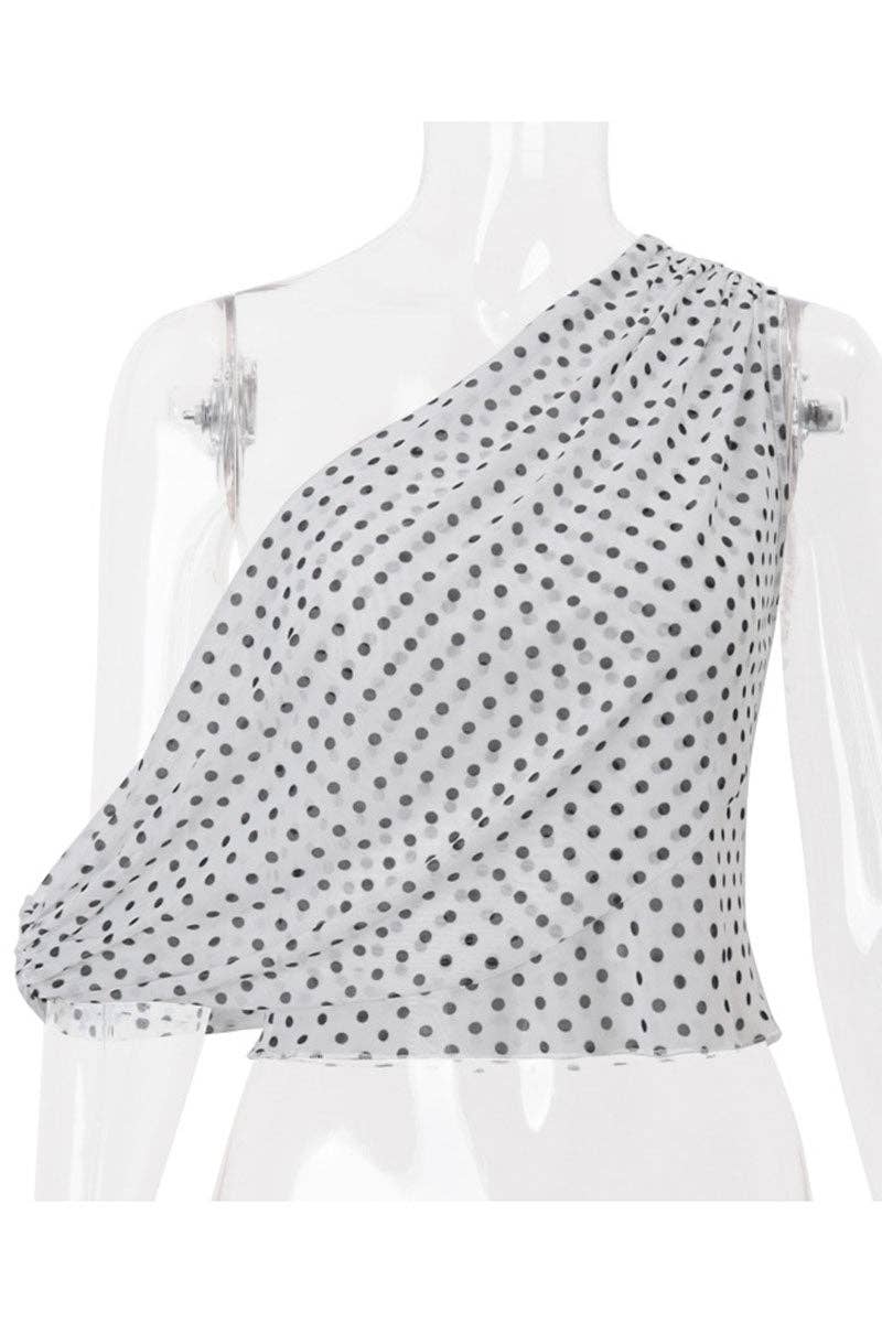 Mccolin - Wholesale Blouse - Women's - One-Shoulder Polka Dot T-Shirt0