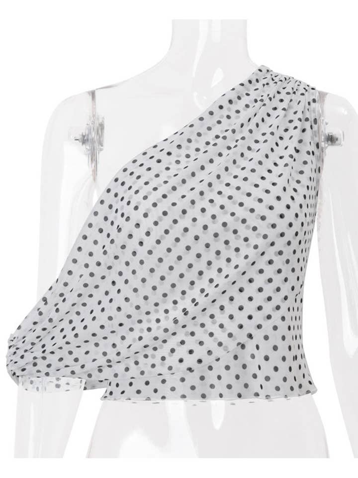 Mccolin - Wholesale Blouse - Women's - One-Shoulder Polka Dot T-Shirt