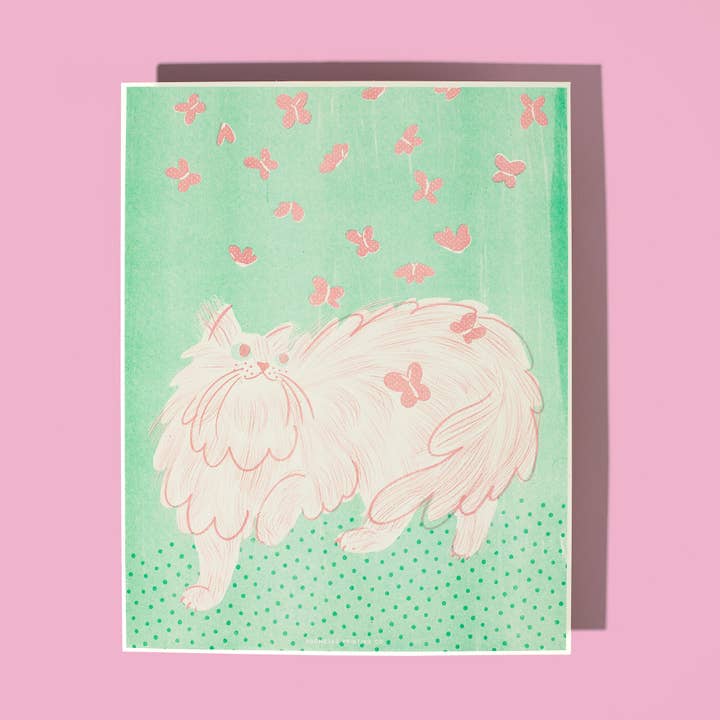 Butterfly Cat - Risograph Print for wholesale by Bromstad Printing Co.
