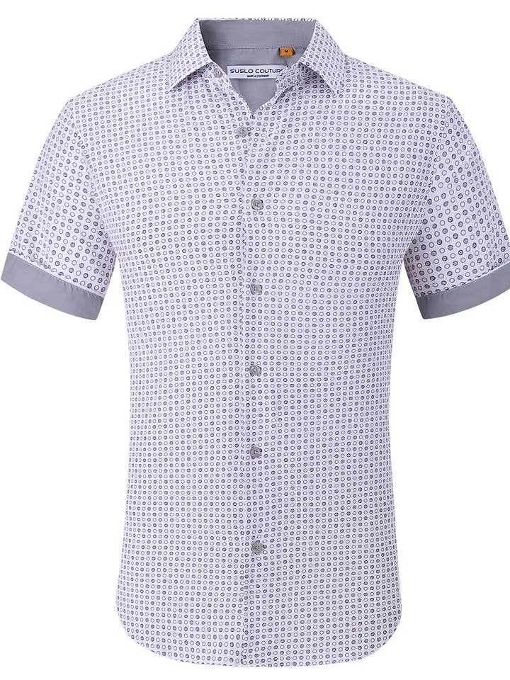 Suslo Gio Bedrucktes Kurzarmhemd (SC530-9-weiß) für den Großhandel von Suslo Couture