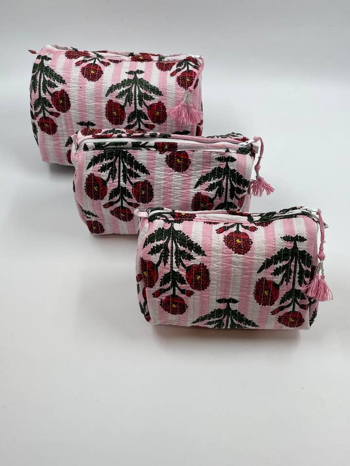 Ensemble de 3 trousses matelassées 100 % coton : petite, moyenne et grande. pour la vente par Funky Yak Ltd