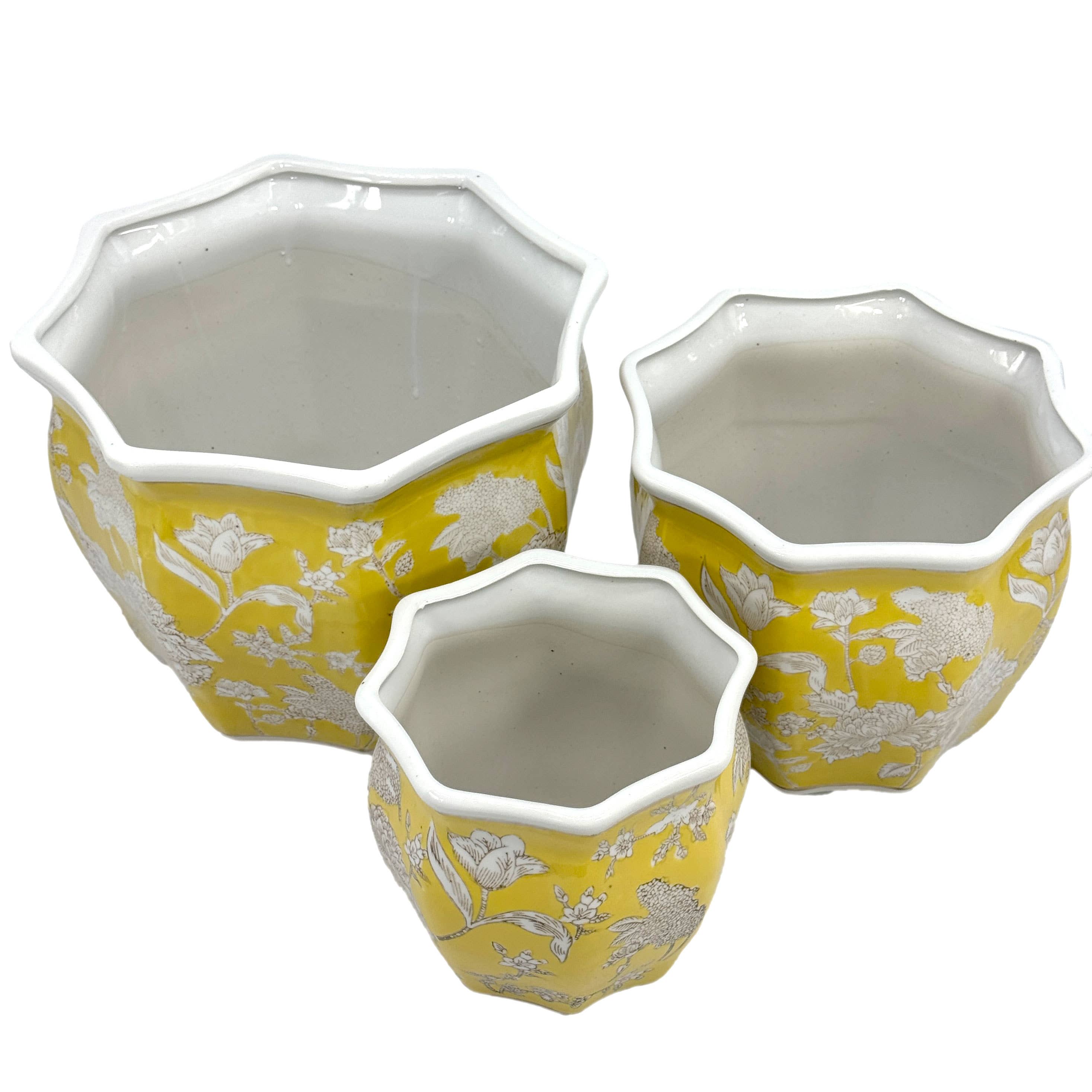 Galt International Company - Wholesale Plantenpot - Set van 3 - 7,5"/10"/13" keramische Chinoiserie plantenpotset6